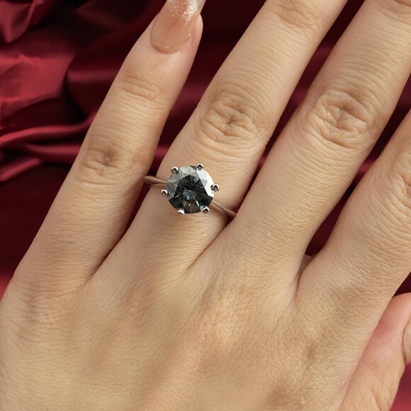 NEW Certified 3 ct. t.w. Grey Moissanite Solitaire 6 Prong Ring - Picture 6 of 6